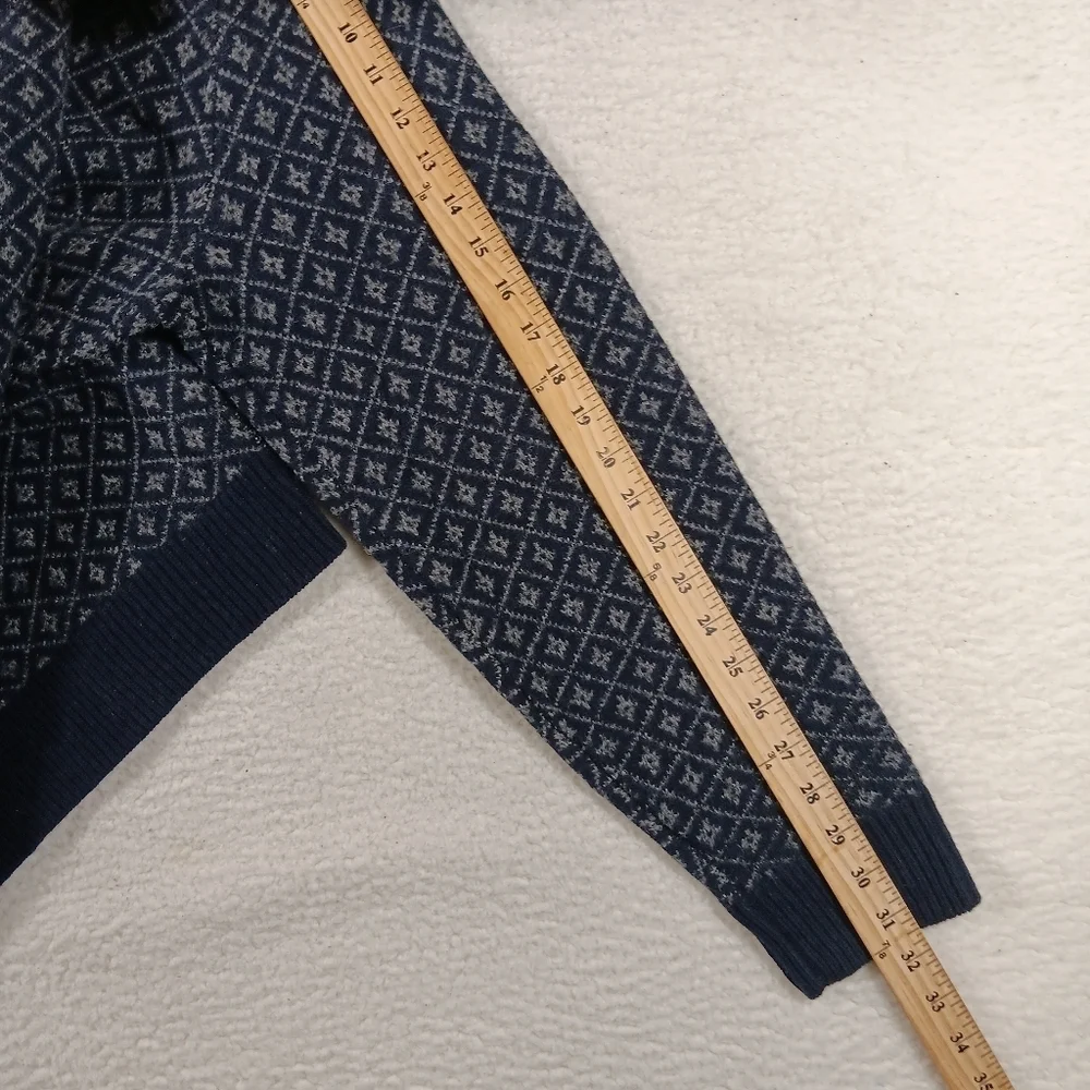 J Crew Sweater Mens XL Blue Lambswool In Nordic Grid Crew Neck Fisherman NWT